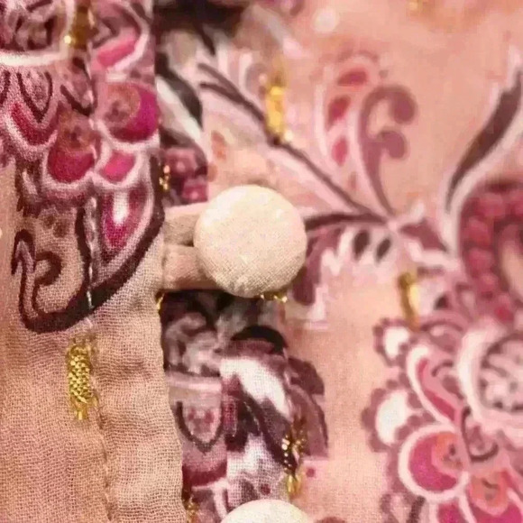 LULUS Disco Boho Mauve Multi Print Flounce Sleeve Button-Front Dress Medium - Picture 6 of 11